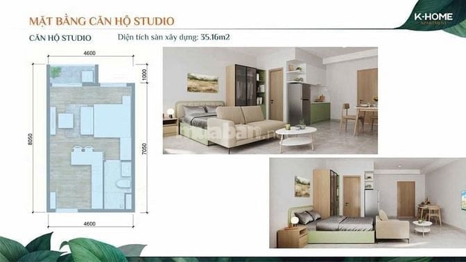 K-HOME APARTMENT 978 triệu/căn –Diện tích 45m² –Giá từ: 21,5triệu/m²