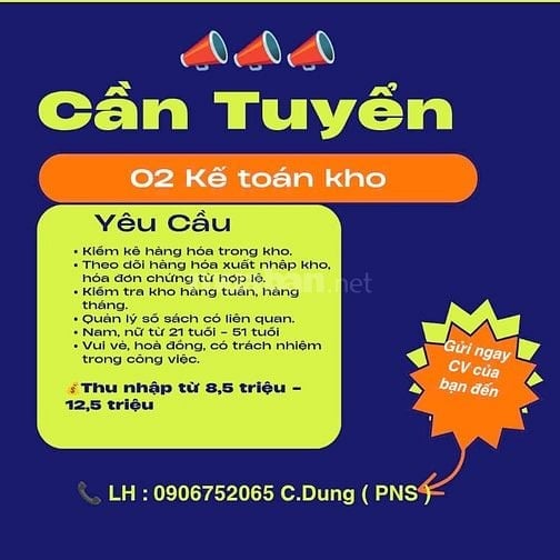 CẦN TUYỂN GẤP 02 NHÂN VIÊN KẾ TOÁN KHO 