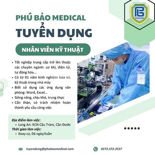 Tuyển kỹ thuật bảo trì đi ca 12 tiếng ngày/đêm