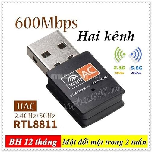 USB WiFi 5G, bắt & phát sóng wifi AC600 RTL8811, giá ưu đãi hấp dẫn 