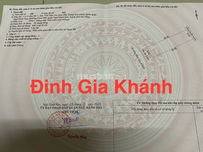 Bán Đất đường Đinh Gia Khánh, 100m2,H:Tây,giá:5,2 ty
