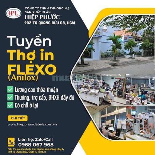 Tuyển thợ Flexo (Anilox) lương cao thỏa thuận