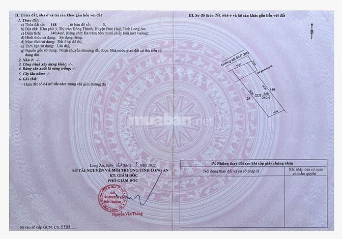 Bán đất full thổ cư 341m2 đường trước mặt 7,2m, KP3 TT Đông Thành