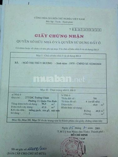 CHính CHủ Cần Bán 4 Căn Nhà Khu Bàu Cát- Tân Bình- TPHCM