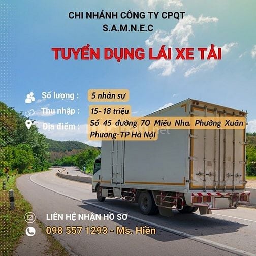 Samnec Hà Nội - Tuyển tài xế xe tải 1,25 - 10 tấn chở hàng điện máy