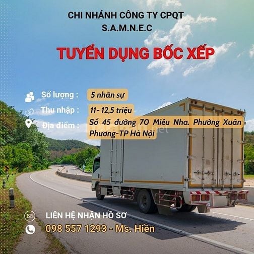SAMNEC Tuyển gấp nhân viên bốc xếp kho, sức khoẻ tốt, đầy đủ chế độ