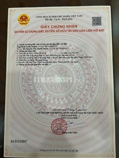 📣📣📣 BÁN ĐẤT ĐẸP SHR 5x22M 1/ TRẦN THỊ BỐC – HÓC MÔN