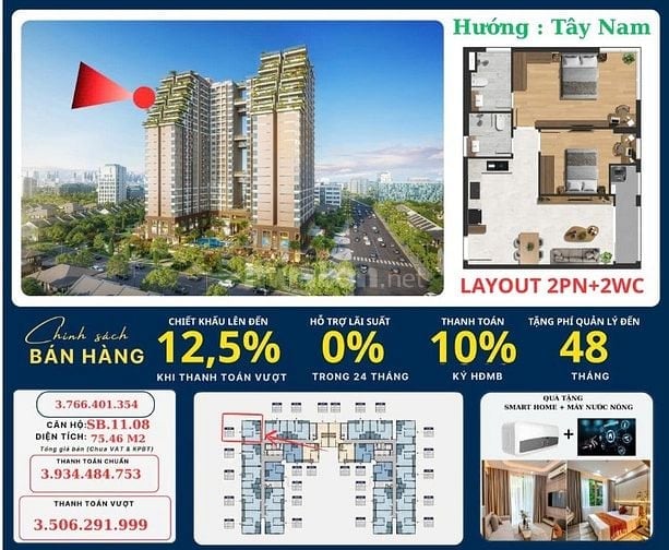 Bán căn góc SB11.08 Dự án Happy One Sora, DT: 75m2, 2PN giá 3,5 tỷ