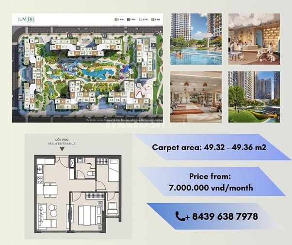 Cho thuê căn hộ 1 phòng ngủ (1BR+) tại dự án Lumiere Riverside