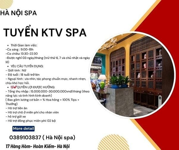 HÀ NỘI SPA tuyển dụng 20 KTV. 