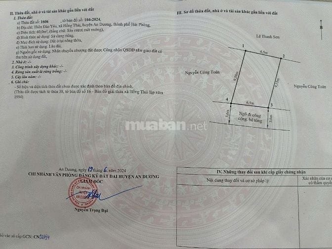 Bán lô đất 65m2 tại Đào Yêu, Hồng Thái, An Dương. Giá 1,3 tỷ