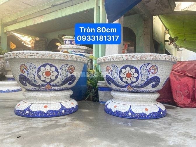 Chậu đắp tay cẩn miểng chén dĩa, thủ công mỹ nghệ Thủ Đức - Tphcm