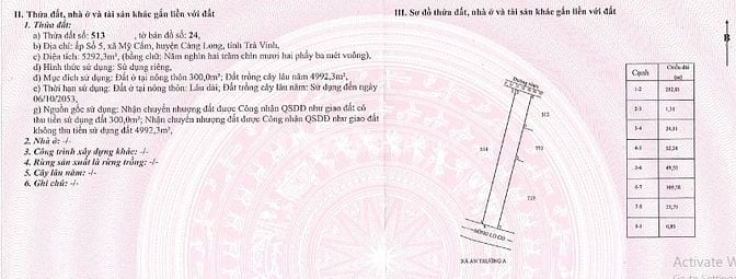 Bán 300m2 ONT+4.992,3m2 CLN tại Số 5, xã Mỹ Cẩm, Càng Long, Trà Vinh