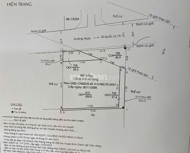 Bán đất Tân Kiên Bình Chánh, đường Nguyễn Duy Phương DT 346,6m thổ cư