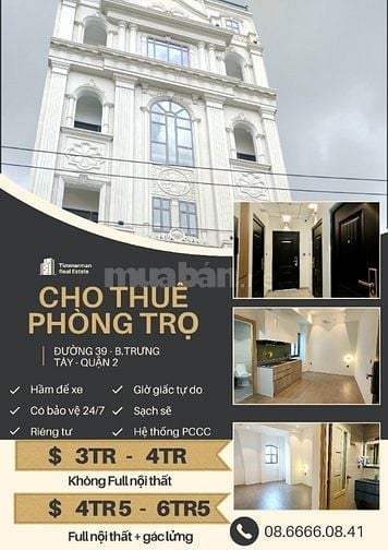 Cho thuê phòng trọ ( căn hộ sutudio ) Quận 2