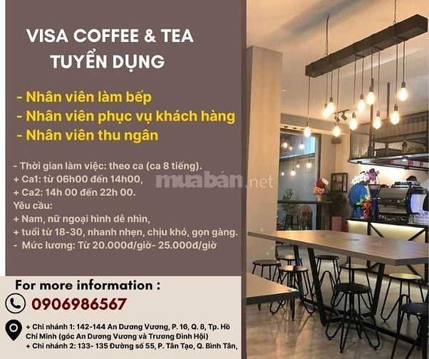 Visa Coffee & Tea tuyển dụng nhân sự không KN được đào tạo