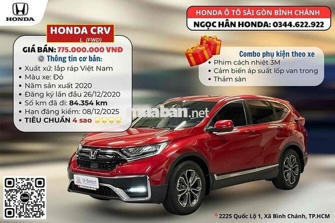 Honda CR V 2020 L ĐỎ - 84.354 km - 775tr