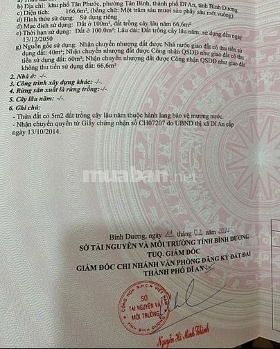 Cần bán lô đất 166m sổ hồng riêng dĩ an BD