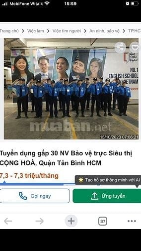 Tuyển dụng gấp 6 NV Bảo vệ trực Toà nhà Cộng Hoà Quận Tân Bình HCM 