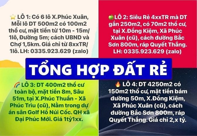 Tổng hợp đất chính chủ giá rẻ tại Phúc Xuân - Phúc Trìu, Thái Nguyên
