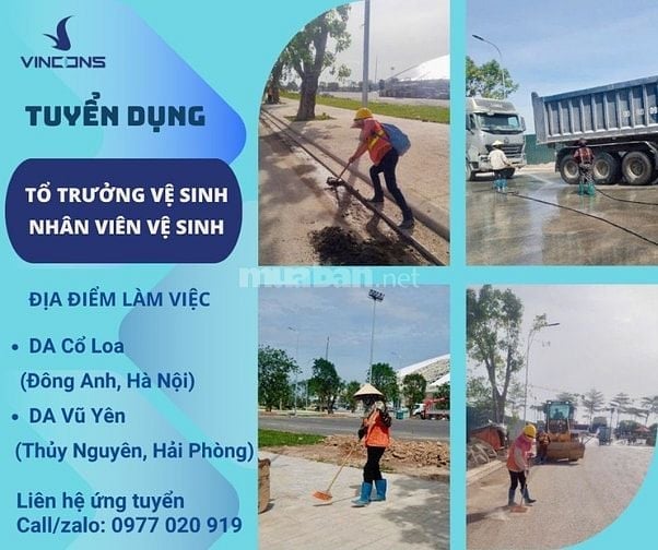VINCONS TUYỂN DỤNG NHÂN VIÊN/TỐ TRƯỞNG VỆ SINH