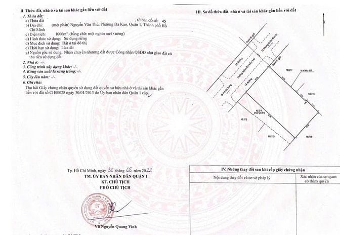 Bán đất biệt thự mặt đường Nguyễn Văn Thủ Quận 1 (1000m2) 950 tỷ
