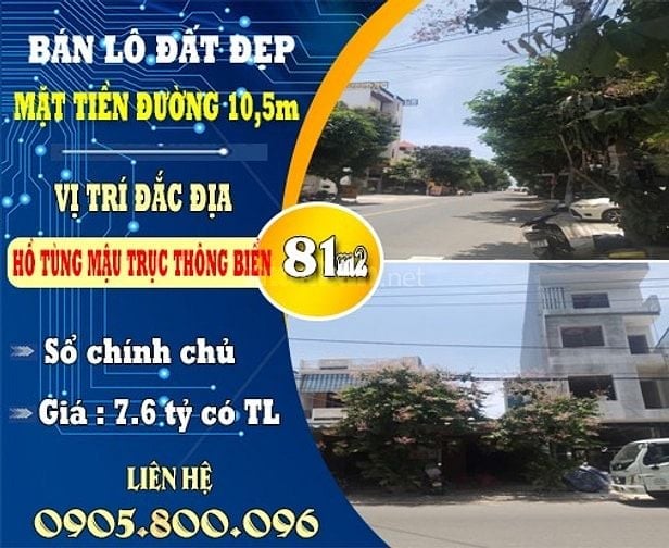 BÁN LÔ ĐẤT MẶT TIỀN ĐƯỜNG 10,5 HỒ TÙNG MẬU TRỤC THÔNG BIỂN