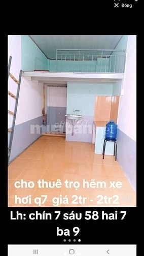 Cho thuê phòng trọ hẽm xe hơi q7 giá 1tr8 