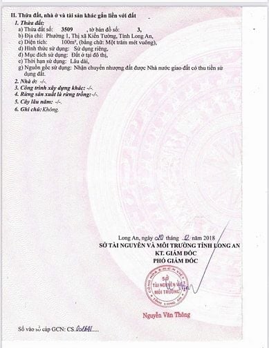 MT LÊ DUẨN – TRUNG TÂM THỊ XÃ KIẾN TƯỜNG - LA . DT 100m2 Giá 1.550TL