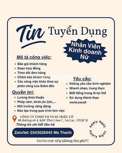 Tuyển nhân viên kinh doanh nữ 