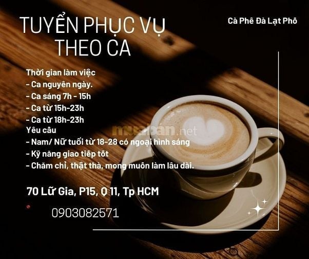 Cà Phê Đà Lạt Phố Tuyển phục vụ Nam Nữ theo ca