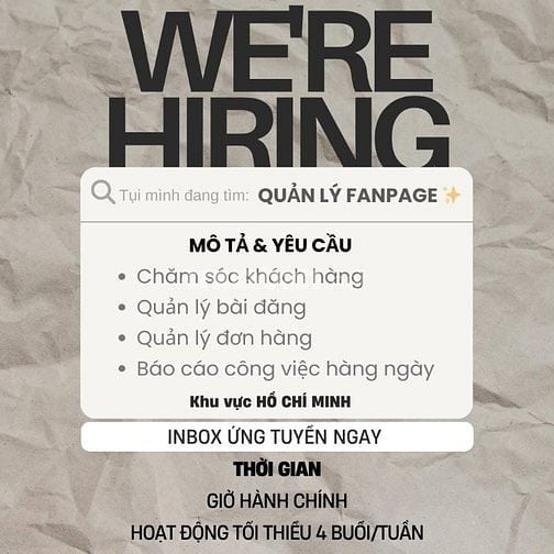 TÌM 2 NHÂN SỰ - QUẢN LÝ FANPAGE (KHU VỰC HCM)