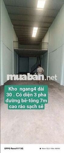Kho mới 4×30 có gác cao ráo sạch sẽ . Điện 3 pha . Đường vĩnh lộc B