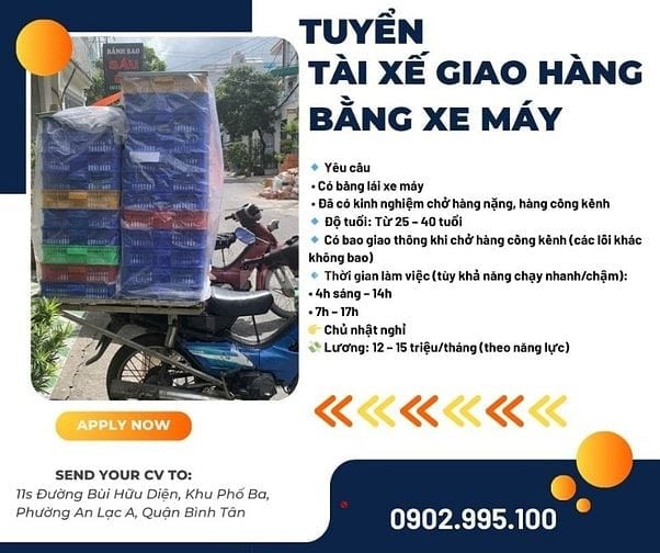 CẦN TUYỂN 2 NAM GIAO HÀNG – XE MÁY