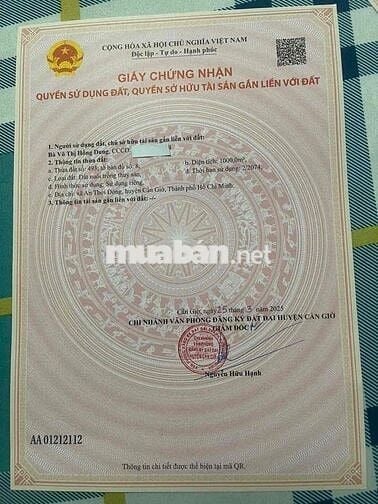 cần bán lô đất mặt tiền đường nhựa ô tô tại an thới đông cần giờ tphcm