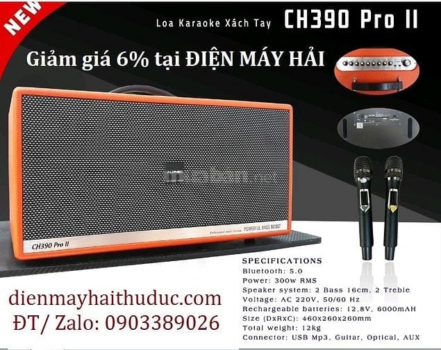 Loa di động Aurec CH390 Pro II khuyến mãi chân gỗ kê loa 