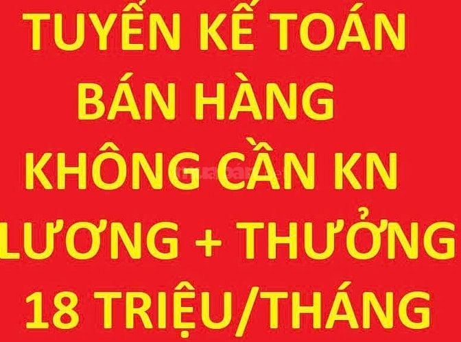 Tuyển 2 kế toán bán hàng không cần kinh nghiệm, trung cấp trở lên
