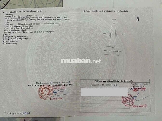Bán Đất Mặt Tiền Triệu Quang Phục Hướng Nam Sạch Đẹp