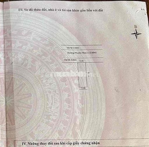 BÁN LÔ ĐẤT ĐẸP KHU KHUÊ TRUNG MT PHƯỚC HOÀ 2 - CẨM LỆ
