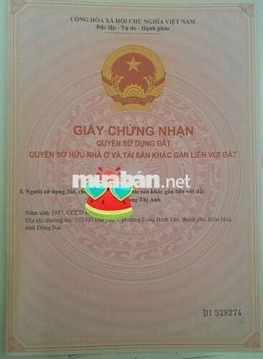 Bán đất chính chủ khu tái định cư long bình Sổ đỏ thổ cư 75,6m2
