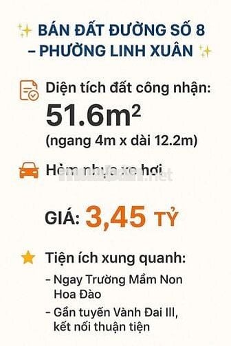 BÁN ĐẤT ĐƯỜNG SỐ 8  – PHƯỜNG LINH XUÂN