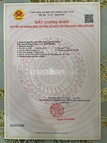 Bán 1 lô đất liền kề tại UBND xã Hưng Thuận, Tây Ninh giá  450tr/lô
