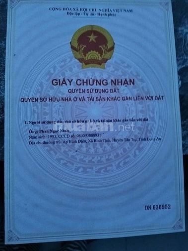 Bán Đất tại Nguyễn Văn Mỹ, Bình Tịnh, Tân Trụ, Long An, giá 780tr