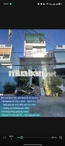 Bán nhà B.Tân gần Q6 chỉ 5p đi xe_ Bề Ngang lớn 5m x 12m - Giá 5.5 tỷ
