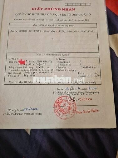 BÁN CĂN C/c NGÔ GIA TỰ - LÔ H, ĐƯỜNG SƯ VẠN HẠNH QUẬN 10