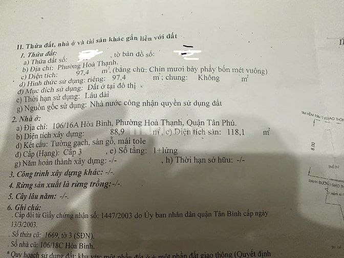 Cần bán gấp nhà hẻm nhỏ đường Hoà Bình