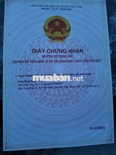 Bán Đất tại Nguyễn Văn Mỹ, Tân Trụ, Long An, giá 780 triệu, 178.6m2