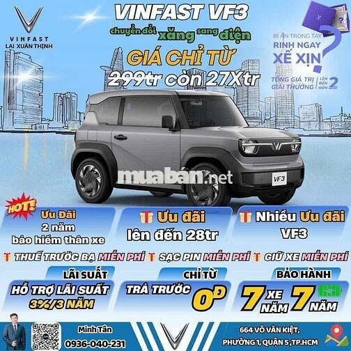 VF3 ưu đãi lên đến 28tr-sẵn xe- LS 3%- Quận 5
