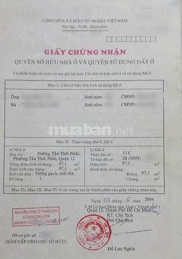 Bán nhà phường Tân Thới Nhất - 4mx27m - Ngay Chợ Lạc Quang - 4 tỷ 500