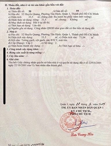 Bán nhà tại 32 Huyền Quang, Phường Tân Định, Quận 1, HCM. DT33.5m2 Giá
